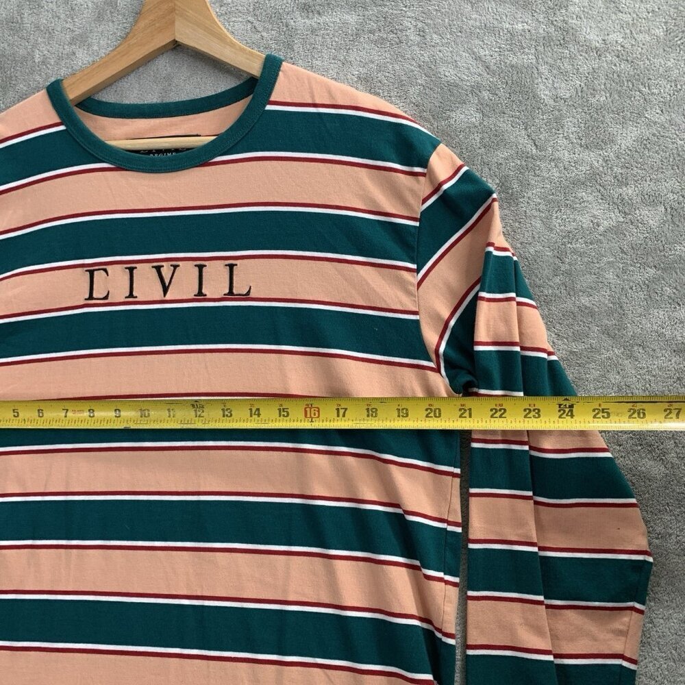 Civil Regime Shirt Mens Large Long Sleeve Crew Neck Pullover Striped Cotton Tee - Picture 3 of 8